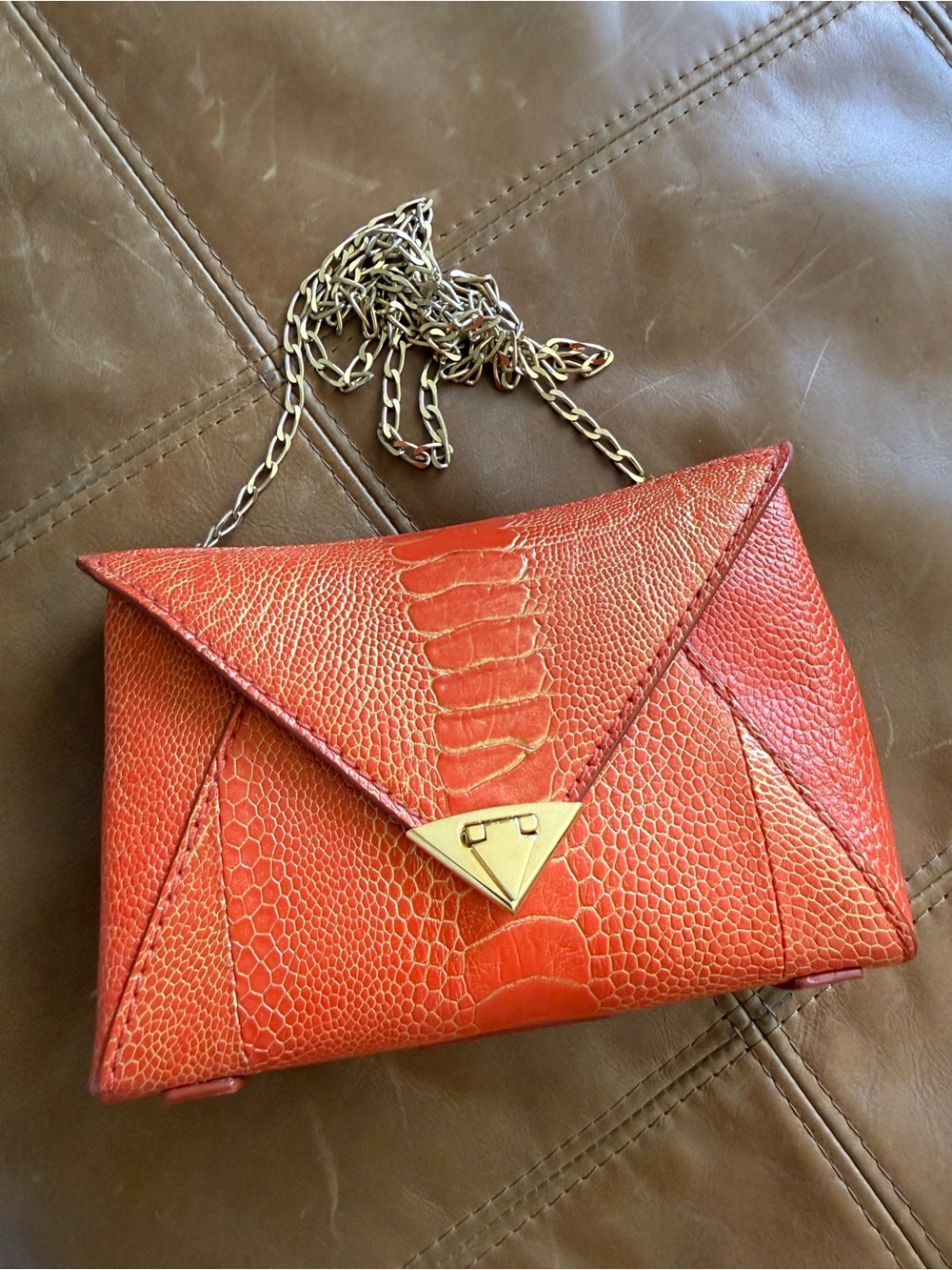 Tyler Ellis (Tyler Alexandra) Lee Pouchet Clutch Orange Leather Ostrich Italy